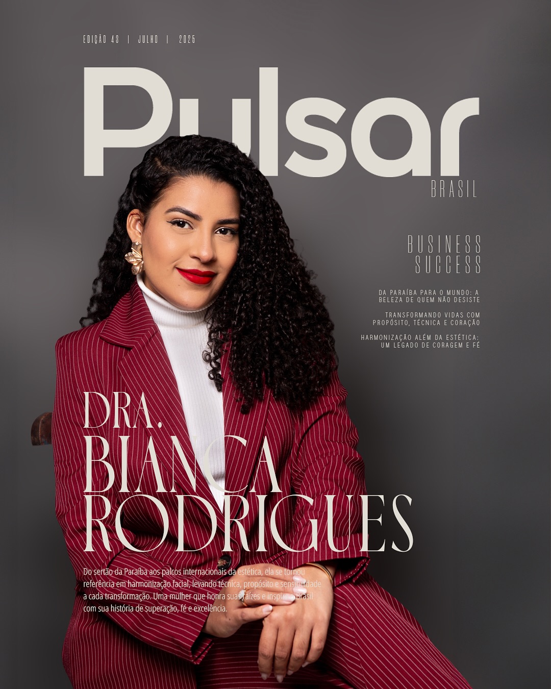 Dra. Bianca Rodrigues na capa da revista Pulsar Brasil, edição de julho